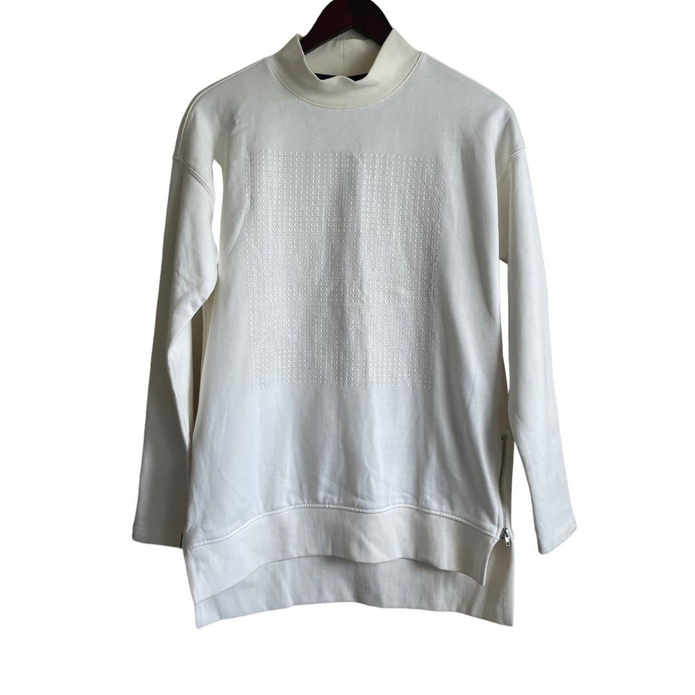 Noisy May Cream Textured Mock Neck Sweatshirt XS Side Zip Minimalist Scandi Top